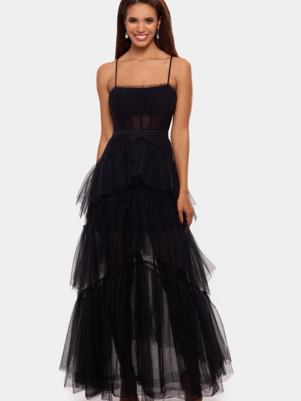 Betsy Adam Black Tiered Dress